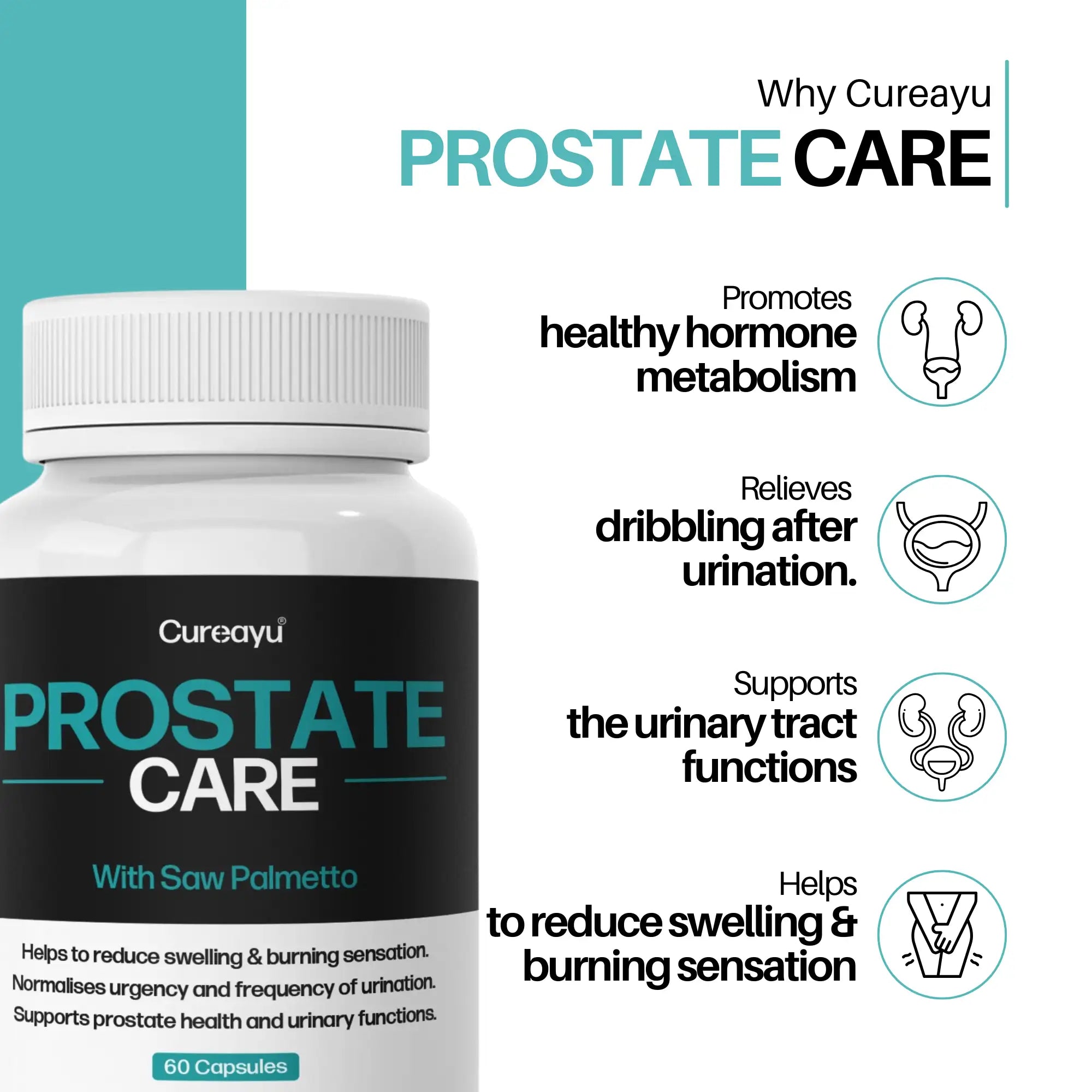 Prostate Care Capsules | Reduces Swelling, Burning & Frequency of Urination | Cureayu