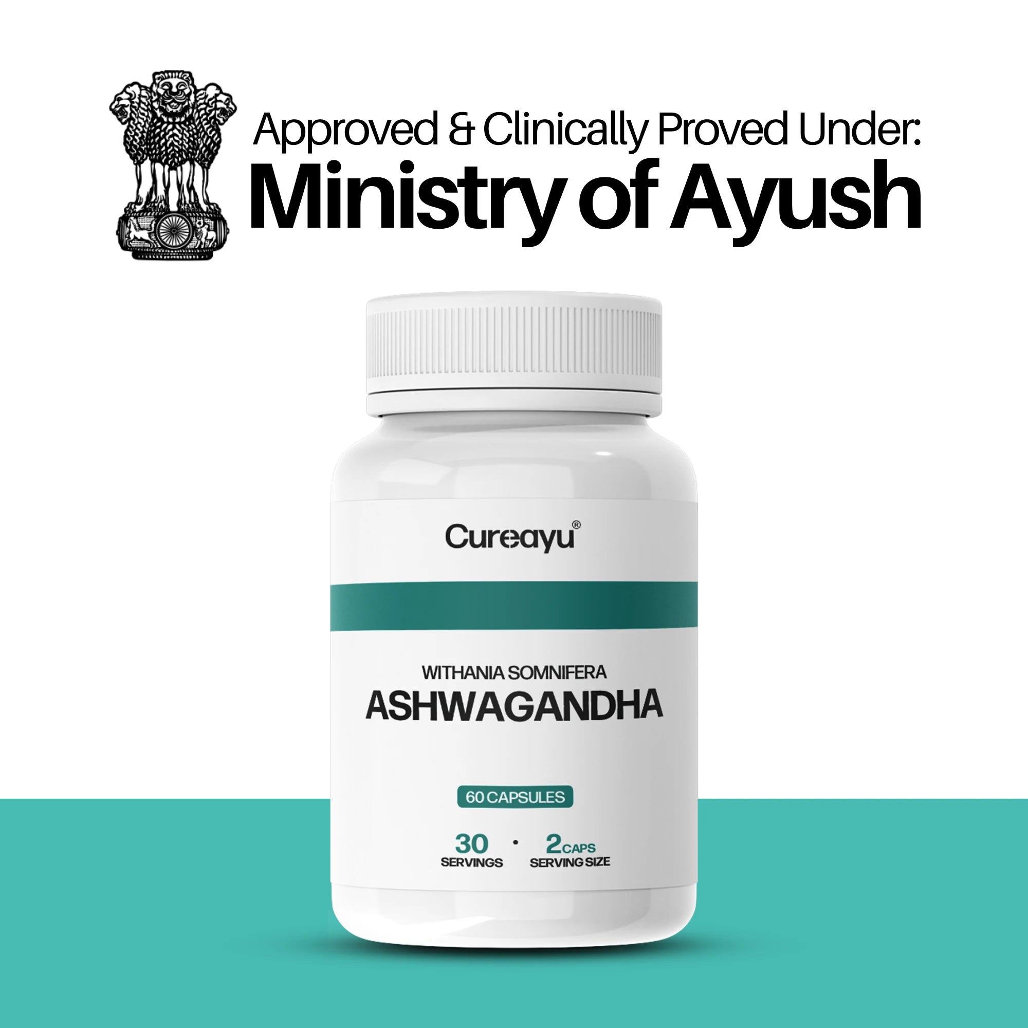 Cureayu Ashwagandha Capsules | Ayurvedic Support for Stress Relief, Strength & Immunity