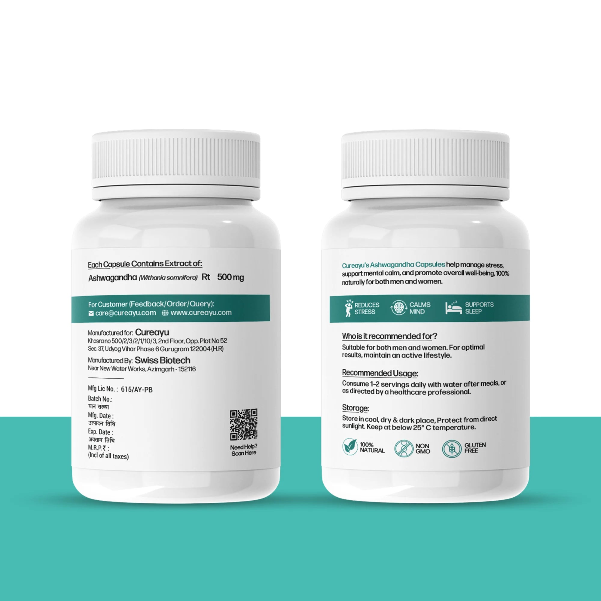 Cureayu Ashwagandha Capsules | Ayurvedic Support for Stress Relief, Strength & Immunity