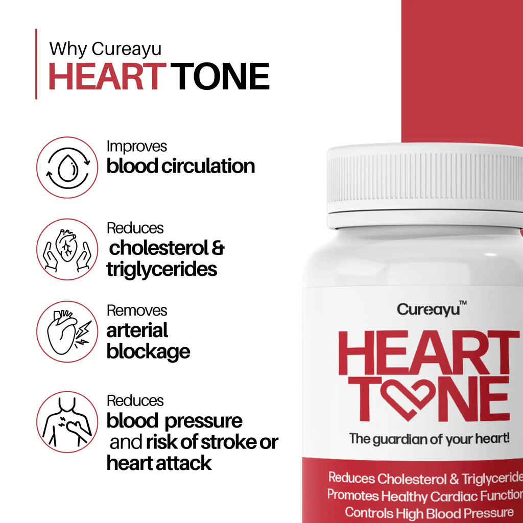 Cureayu Heart Tone™ Capsules | Heart Health Supplements | Controls Blood Pressure | Reduces Cholesterol & Triglycerides