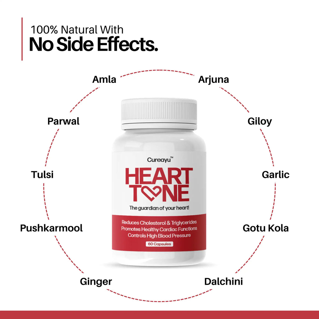 Cureayu Heart Tone™ Capsules | Heart Health Supplements | Controls Blood Pressure | Reduces Cholesterol & Triglycerides