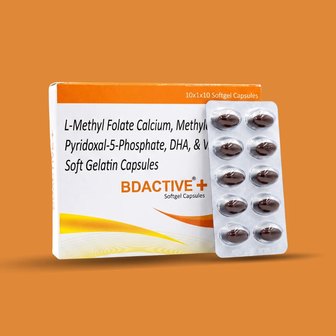 BD ACTIVE+® | Vitamin B12, D3, DHA & Folate Capsules | For Nerve & Bone Health