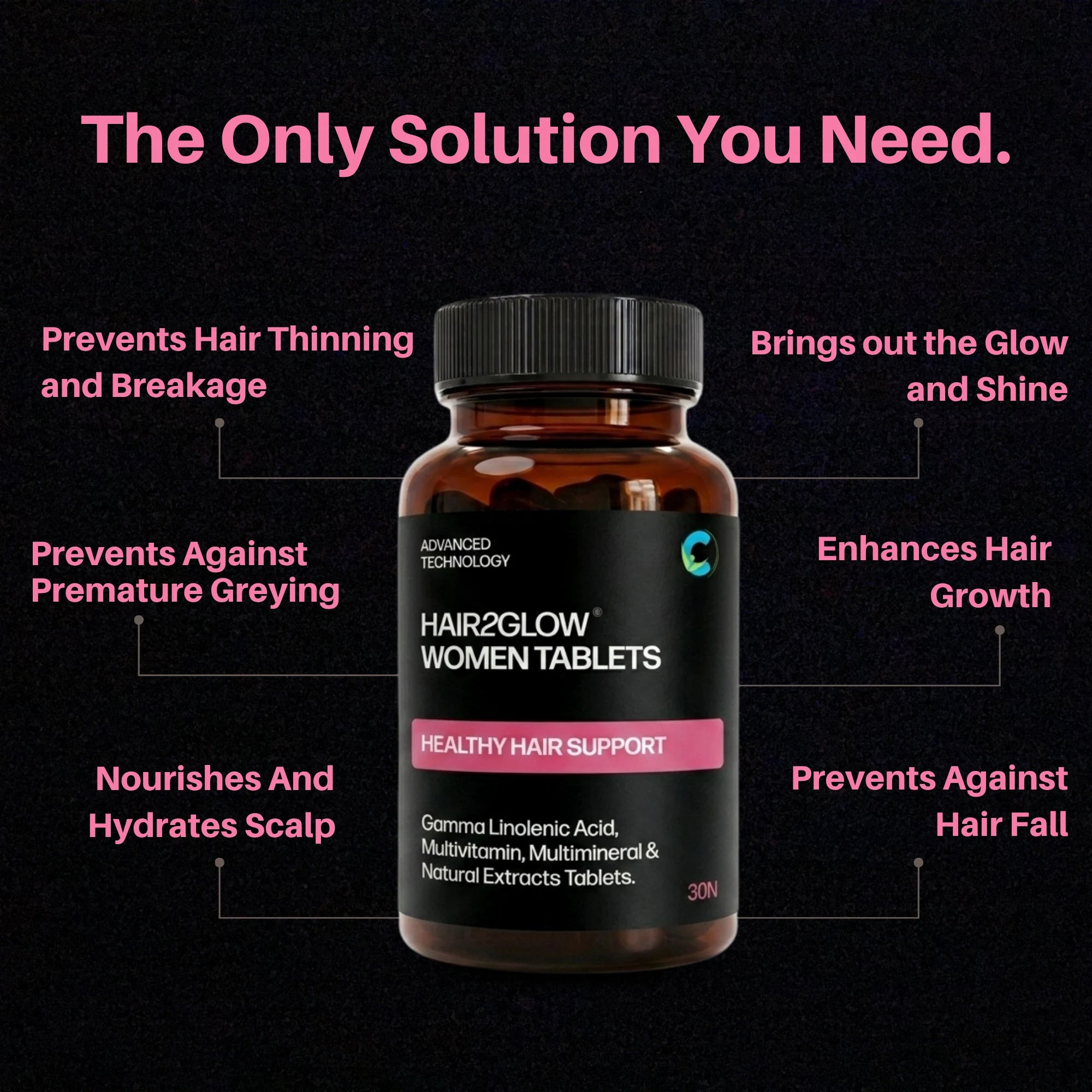 Hair2Glow® Women Hair Tablets | Hair Supplement for Women | Supports Hair Strength & Growth