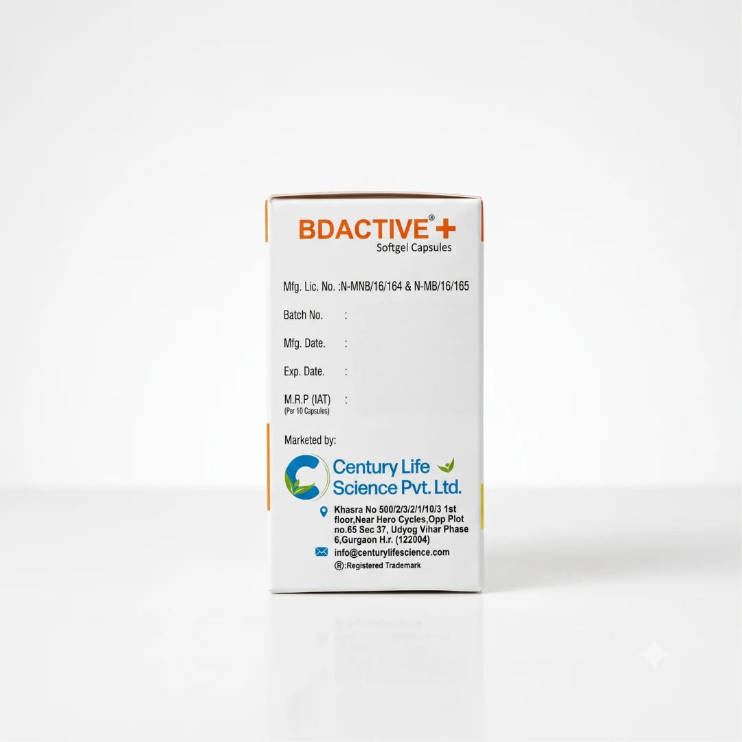BD ACTIVE+® | Vitamin B12, D3, DHA & Folate Capsules | For Nerve & Bone Health