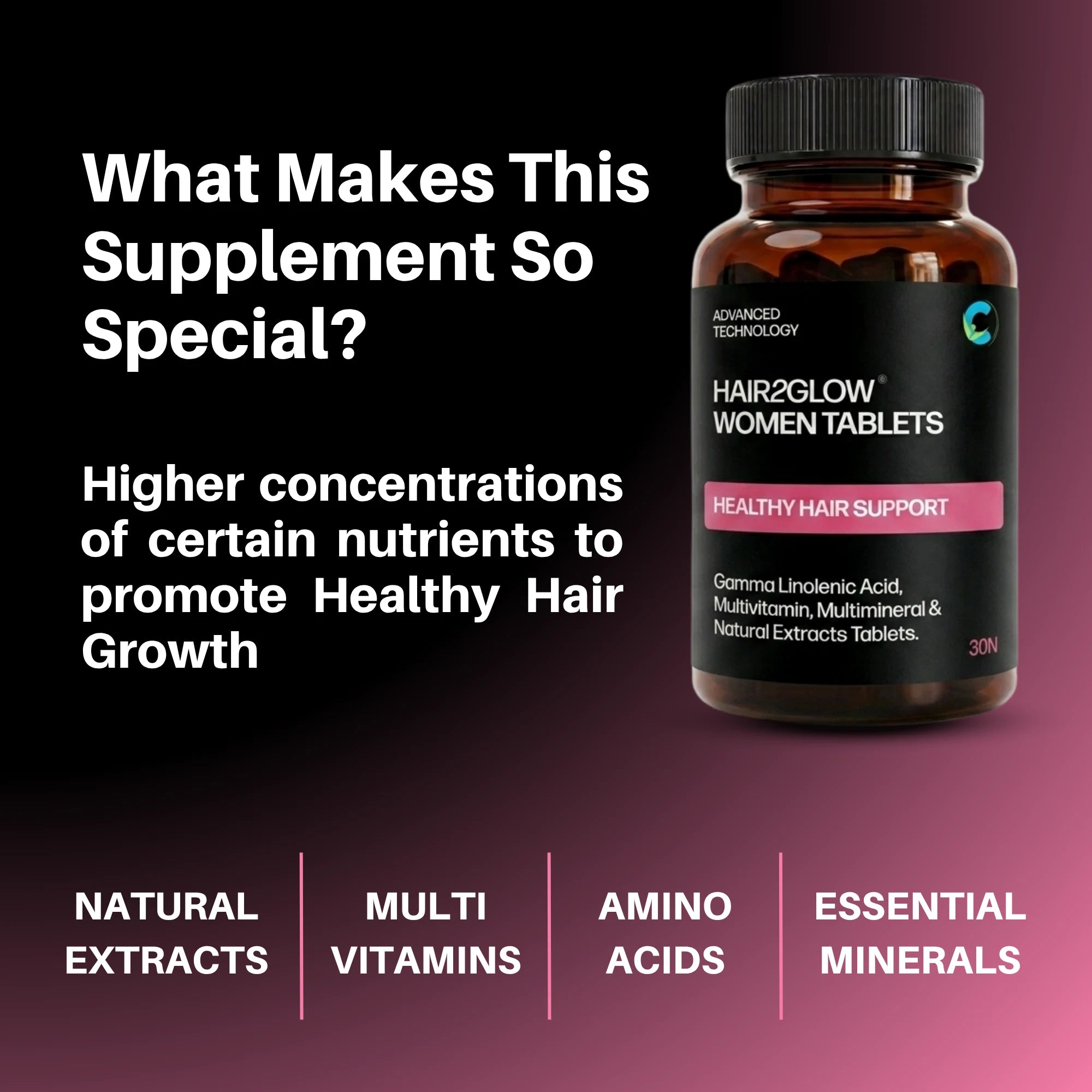 Hair2Glow® Women Hair Tablets | Hair Supplement for Women | Supports Hair Strength & Growth