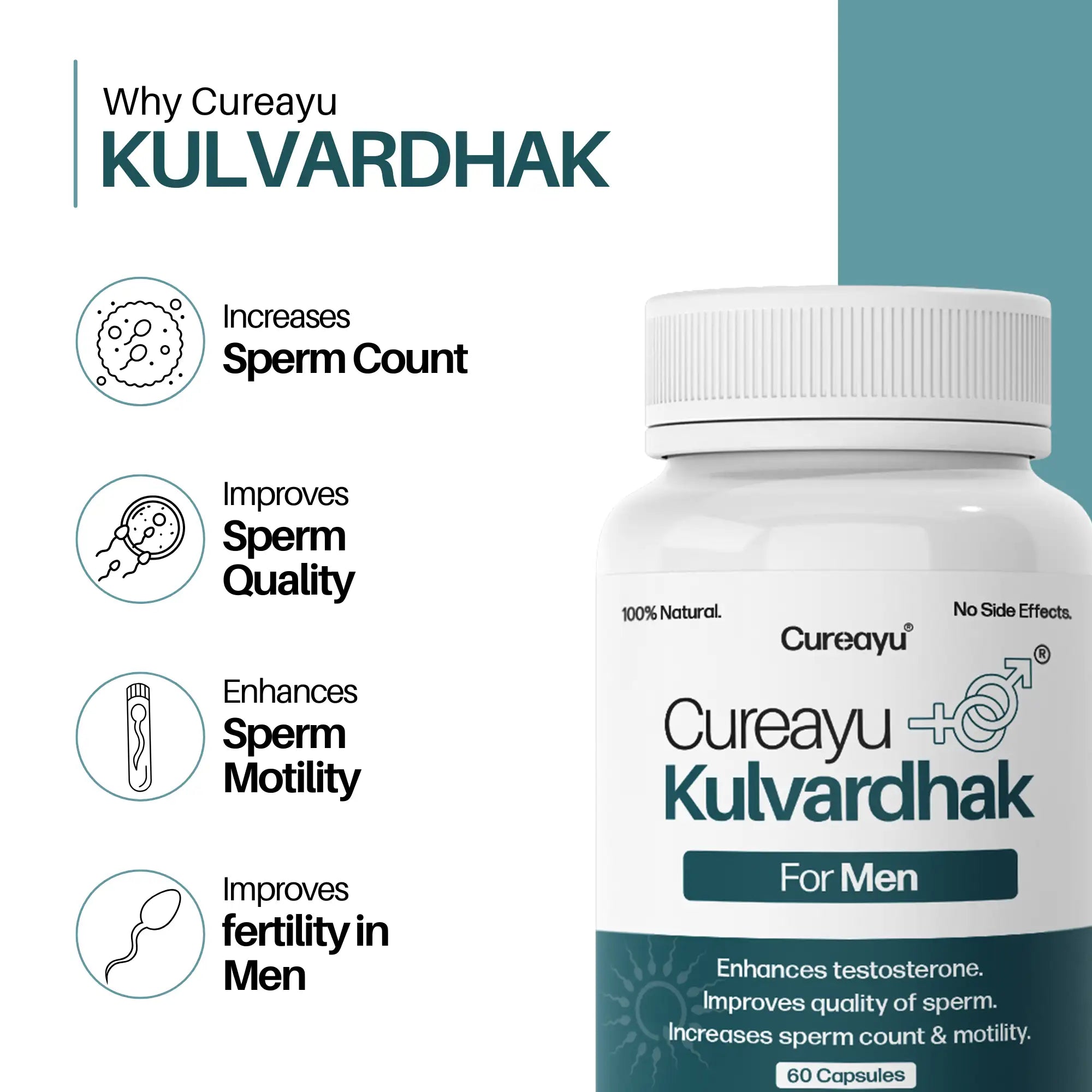 Cureayu Kulvardhak® for Men | Powerful Male Fertility Supplements to Improve Sperm Quality, Motility & Count