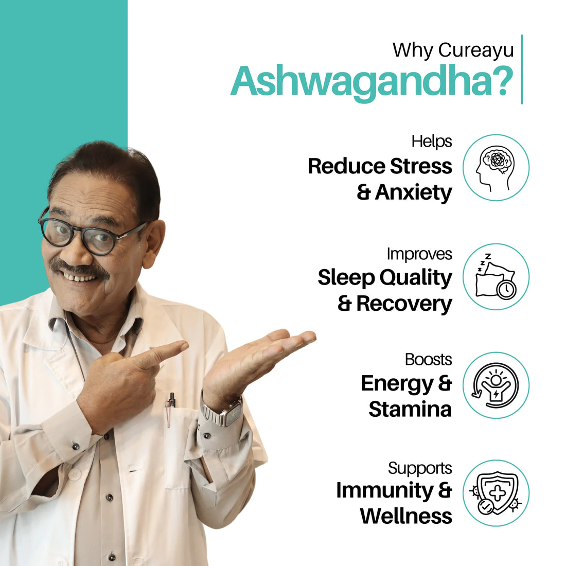 Cureayu Ashwagandha Capsules | Ayurvedic Support for Stress Relief, Strength & Immunity