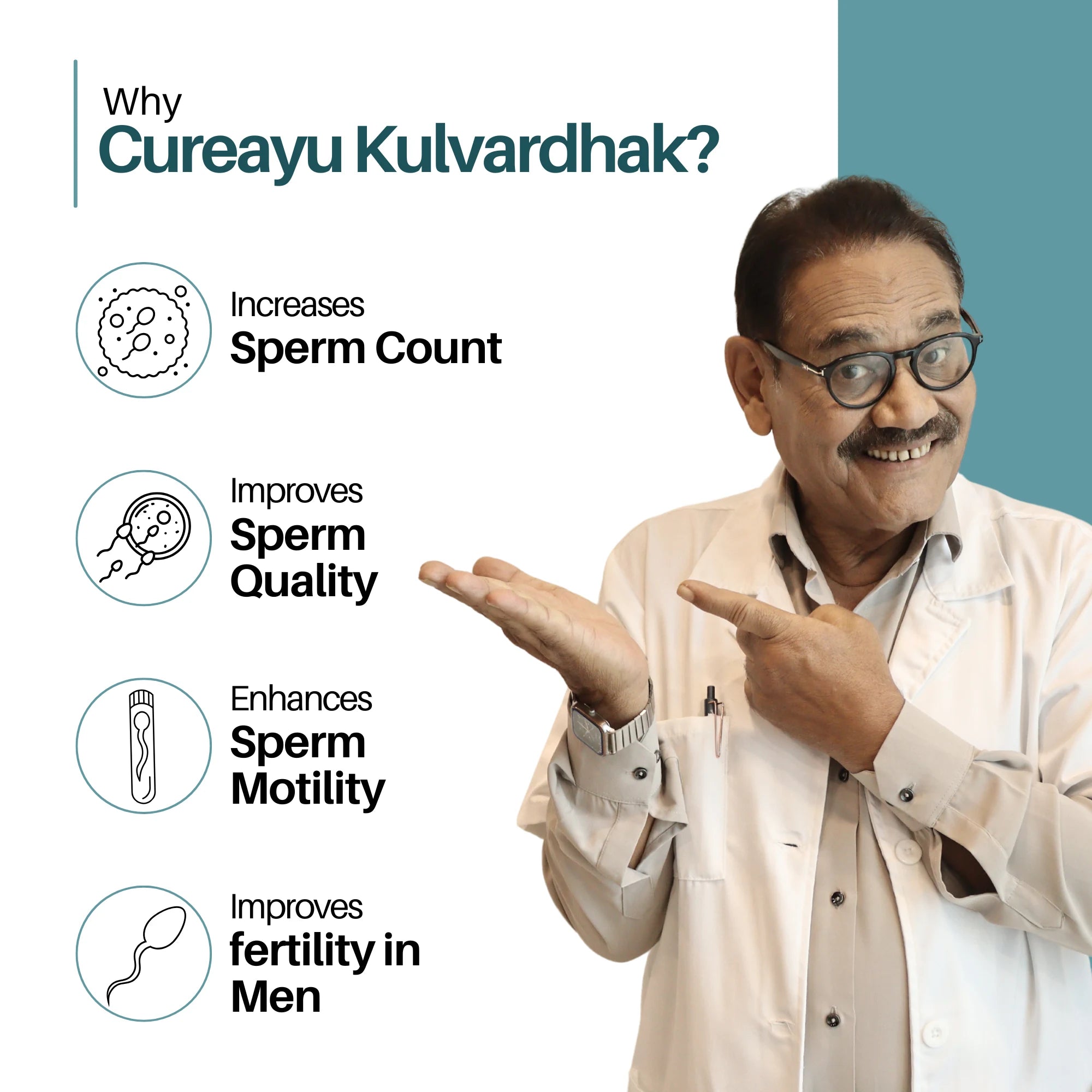 Cureayu Kulvardhak® for Men | Powerful Male Fertility Supplements to Improve Sperm Quality, Motility & Count